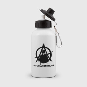 Бутылка спортивная с принтом A for Anonymous (А значит аноним) в Тюмени, металл | емкость — 500 мл, в комплекте две пластиковые крышки и карабин для крепления | anonymous | аноним | анонимус | вендета | вендетта | гай фокс