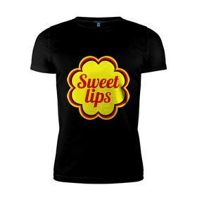 Мужская футболка премиум с принтом Sweet lips в Тюмени, 92% хлопок, 8% лайкра | приталенный силуэт, круглый вырез ворота, длина до линии бедра, короткий рукав | chupa chups | sweet lips | антибренд | сладкие губы | чупа чупс