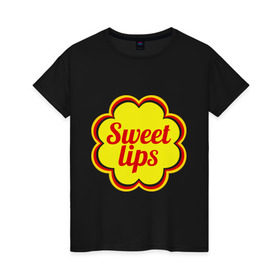 Женская футболка хлопок с принтом Sweet lips в Тюмени, 100% хлопок | прямой крой, круглый вырез горловины, длина до линии бедер, слегка спущенное плечо | chupa chups | sweet lips | антибренд | сладкие губы | чупа чупс
