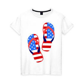 Женская футболка хлопок с принтом Американские сланцы в Тюмени, 100% хлопок | прямой крой, круглый вырез горловины, длина до линии бедер, слегка спущенное плечо | америка | американские сланцы | американские шлепки | сланцы | флаг амереки | шлепки