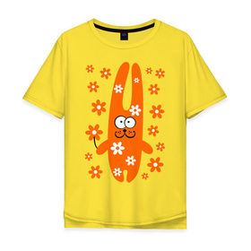 Мужская футболка хлопок Oversize с принтом Зайка с цветочками в Тюмени, 100% хлопок | свободный крой, круглый ворот, “спинка” длиннее передней части | девушкам | животные | зайцы | зайчик | зайчики | заяц