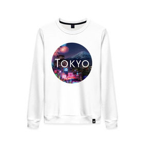 Женский свитшот хлопок с принтом Tokyo - круг в Тюмени, 100% хлопок | прямой крой, круглый вырез, на манжетах и по низу широкая трикотажная резинка  | tokyo | urban | город | города | мировые столицы | токио | урбан | япония
