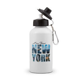 Бутылка спортивная с принтом Надпись NY в Тюмени, металл | емкость — 500 мл, в комплекте две пластиковые крышки и карабин для крепления | Тематика изображения на принте: new york | ny | nyc | urban | город | города | нью йорк | урбан