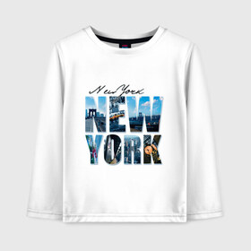 Детский лонгслив хлопок с принтом Надпись NY в Тюмени, 100% хлопок | круглый вырез горловины, полуприлегающий силуэт, длина до линии бедер | Тематика изображения на принте: new york | ny | nyc | urban | город | города | нью йорк | урбан