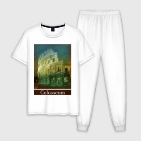 Мужская пижама хлопок с принтом Колизей в Тюмени, 100% хлопок | брюки и футболка прямого кроя, без карманов, на брюках мягкая резинка на поясе и по низу штанин
 | rome | urban | город | города | достопримечательности | колизей | рим | урбан
