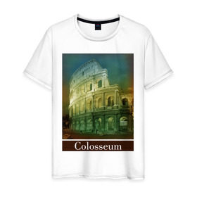 Мужская футболка хлопок с принтом Колизей в Тюмени, 100% хлопок | прямой крой, круглый вырез горловины, длина до линии бедер, слегка спущенное плечо. | rome | urban | город | города | достопримечательности | колизей | рим | урбан