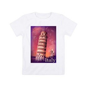Детская футболка хлопок с принтом Италия. Пизанская башня в Тюмени, 100% хлопок | круглый вырез горловины, полуприлегающий силуэт, длина до линии бедер | Тематика изображения на принте: pisa | urban | город | города | достопримечательности | пиза | пизанская башня | урбан