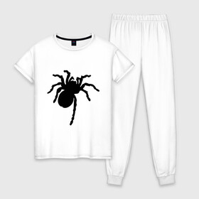 Женская пижама хлопок с принтом Паук (spider) в Тюмени, 100% хлопок | брюки и футболка прямого кроя, без карманов, на брюках мягкая резинка на поясе и по низу штанин | насекомые | паутина | паучок | черная вдова | черный паук