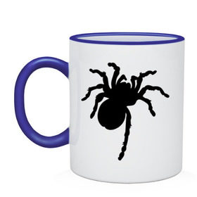 Кружка двухцветная с принтом Паук (spider) в Тюмени, керамика | объем — 330 мл, диаметр — 80 мм. Цветная ручка и кайма сверху, в некоторых цветах — вся внутренняя часть | насекомые | паутина | паучок | черная вдова | черный паук