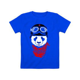 Детская футболка хлопок с принтом Панда байкер в Тюмени, 100% хлопок | круглый вырез горловины, полуприлегающий силуэт, длина до линии бедер | panda | медведь | медвежонок | мишка | мотоциклист | шлем