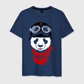 Мужская футболка хлопок с принтом Панда байкер в Тюмени, 100% хлопок | прямой крой, круглый вырез горловины, длина до линии бедер, слегка спущенное плечо. | Тематика изображения на принте: panda | медведь | медвежонок | мишка | мотоциклист | шлем