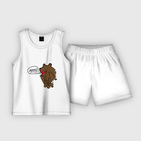 Детская пижама с шортами хлопок с принтом Медведь качок (дрищ) в Тюмени,  |  | Тематика изображения на принте: дрищ | интернет прикол | качалка | мусклы | мышцы | пресс | силовой спорт