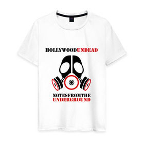 Мужская футболка хлопок с принтом Hollywood undead, notes from the underground в Тюмени, 100% хлопок | прямой крой, круглый вырез горловины, длина до линии бедер, слегка спущенное плечо. | Тематика изображения на принте: хип хоп