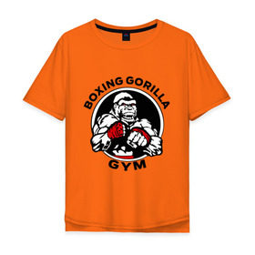 Мужская футболка хлопок Oversize с принтом Boxing gorilla gym в Тюмени, 100% хлопок | свободный крой, круглый ворот, “спинка” длиннее передней части | Тематика изображения на принте: боец | бокс | боксер | горила | горилла | кулаки | обезьяна | спорт | спортсменам