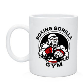 Кружка с принтом Boxing gorilla gym в Тюмени, керамика | объем — 330 мл, диаметр — 80 мм. Принт наносится на бока кружки, можно сделать два разных изображения | боец | бокс | боксер | горила | горилла | кулаки | обезьяна | спорт | спортсменам