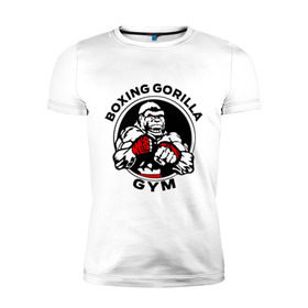 Мужская футболка премиум с принтом Boxing gorilla gym в Тюмени, 92% хлопок, 8% лайкра | приталенный силуэт, круглый вырез ворота, длина до линии бедра, короткий рукав | боец | бокс | боксер | горила | горилла | кулаки | обезьяна | спорт | спортсменам