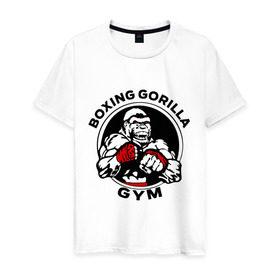Мужская футболка хлопок с принтом Boxing gorilla gym в Тюмени, 100% хлопок | прямой крой, круглый вырез горловины, длина до линии бедер, слегка спущенное плечо. | боец | бокс | боксер | горила | горилла | кулаки | обезьяна | спорт | спортсменам