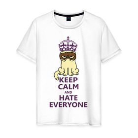 Мужская футболка хлопок с принтом Keep calm and hate everyone в Тюмени, 100% хлопок | прямой крой, круглый вырез горловины, длина до линии бедер, слегка спущенное плечо. | grumpy cat | грампи кэт | грустный кот | котик | котяра | ненавидеть всех | угрюмый кот