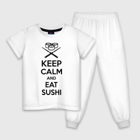 Детская пижама хлопок с принтом Keep calm and eat sushi в Тюмени, 100% хлопок |  брюки и футболка прямого кроя, без карманов, на брюках мягкая резинка на поясе и по низу штанин
 | keep calm and eat sushi | sushi | палочки | палочки для суши | роллы | ролы | суши