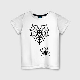 Детская футболка хлопок с принтом Сердце в паутине в Тюмени, 100% хлопок | круглый вырез горловины, полуприлегающий силуэт, длина до линии бедер | паук | паутина | паучок | сердце