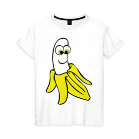 Женская футболка хлопок с принтом Веселый банан в Тюмени, 100% хлопок | прямой крой, круглый вырез горловины, длина до линии бедер, слегка спущенное плечо | банан