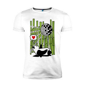 Мужская футболка премиум с принтом Disco love panda в Тюмени, 92% хлопок, 8% лайкра | приталенный силуэт, круглый вырез ворота, длина до линии бедра, короткий рукав | Тематика изображения на принте: панда