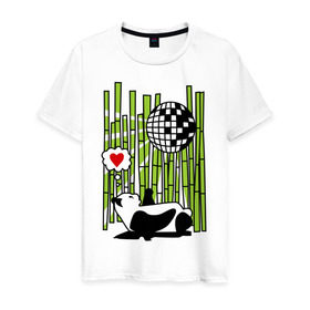 Мужская футболка хлопок с принтом Disco love panda в Тюмени, 100% хлопок | прямой крой, круглый вырез горловины, длина до линии бедер, слегка спущенное плечо. | Тематика изображения на принте: панда