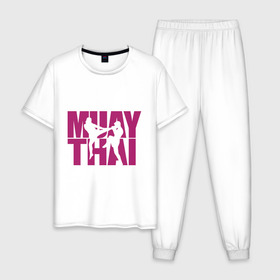 Мужская пижама хлопок с принтом Muay thai в Тюмени, 100% хлопок | брюки и футболка прямого кроя, без карманов, на брюках мягкая резинка на поясе и по низу штанин
 | Тематика изображения на принте: муай тай