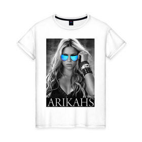 Женская футболка хлопок с принтом Arikahs в Тюмени, 100% хлопок | прямой крой, круглый вырез горловины, длина до линии бедер, слегка спущенное плечо | shakira | актирса | голливуд | звезды | знаменитости | певица | шакира