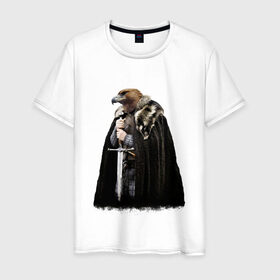 Мужская футболка хлопок с принтом Eagle is coming в Тюмени, 100% хлопок | прямой крой, круглый вырез горловины, длина до линии бедер, слегка спущенное плечо. | eagle | орел | тело человека голова животного | человек с головой животного | человек с головой орла