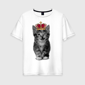 Женская футболка хлопок Oversize с принтом Meow kitten в Тюмени, 100% хлопок | свободный крой, круглый ворот, спущенный рукав, длина до линии бедер
 | kitten | meow | meow kitten | киса | кот | котик | котэ | котяра | кошка | прикольный кот