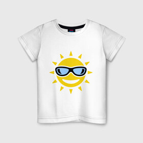 Детская футболка хлопок с принтом Солнышко в очках в Тюмени, 100% хлопок | круглый вырез горловины, полуприлегающий силуэт, длина до линии бедер | smile | смайлики | смайлы | солнце | улыбка