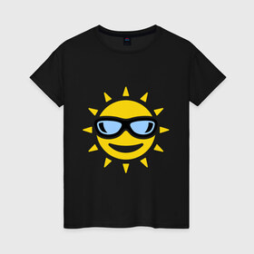 Женская футболка хлопок с принтом Солнышко в очках в Тюмени, 100% хлопок | прямой крой, круглый вырез горловины, длина до линии бедер, слегка спущенное плечо | smile | смайлики | смайлы | солнце | улыбка