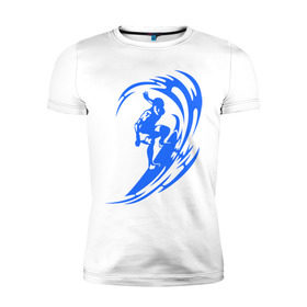 Мужская футболка премиум с принтом Серфинг (surfing) в Тюмени, 92% хлопок, 8% лайкра | приталенный силуэт, круглый вырез ворота, длина до линии бедра, короткий рукав | серф | серфер | серфинг | экстремальный | экстрим