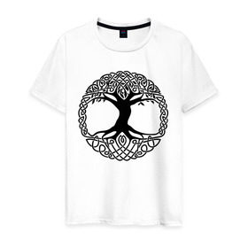 Мужская футболка хлопок с принтом Дерево Жизни в Тюмени, 100% хлопок | прямой крой, круглый вырез горловины, длина до линии бедер, слегка спущенное плечо. | дерево | древо жизни | дуб | узоры