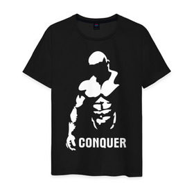 Мужская футболка хлопок с принтом Conquer в Тюмени, 100% хлопок | прямой крой, круглый вырез горловины, длина до линии бедер, слегка спущенное плечо. | bodybuilding | conquer | power | бодибилдинг | сила | силовой спорт | силовой экстрим | спорт
