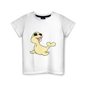 Детская футболка хлопок с принтом Милый тюлень в Тюмени, 100% хлопок | круглый вырез горловины, полуприлегающий силуэт, длина до линии бедер | веселый тюлень | животные | забавный тюлень | милый тюлень | морской лев | тюлень