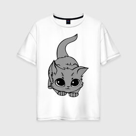 Женская футболка хлопок Oversize с принтом Котенок в Тюмени, 100% хлопок | свободный крой, круглый ворот, спущенный рукав, длина до линии бедер
 | домашние животные | кот | коты | кошка | кошки
