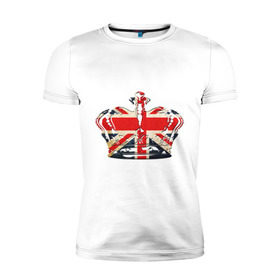 Мужская футболка премиум с принтом Корона, флаг Британии в Тюмени, 92% хлопок, 8% лайкра | приталенный силуэт, круглый вырез ворота, длина до линии бедра, короткий рукав | британия | королевская корона | корона | корона с британским флагом | флаг британии