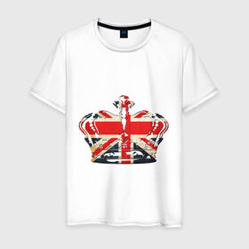 Мужская футболка хлопок с принтом Корона, флаг Британии в Тюмени, 100% хлопок | прямой крой, круглый вырез горловины, длина до линии бедер, слегка спущенное плечо. | британия | королевская корона | корона | корона с британским флагом | флаг британии