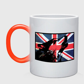 Кружка хамелеон с принтом Британский волк в Тюмени, керамика | меняет цвет при нагревании, емкость 330 мл | волк | волк флаг британии | дикое животное | собака | флаг британии | хищник
