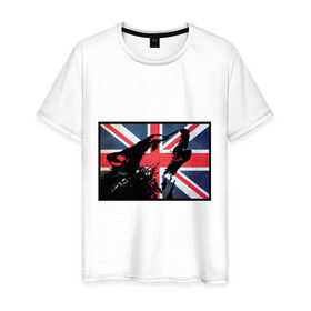Мужская футболка хлопок с принтом Британский волк в Тюмени, 100% хлопок | прямой крой, круглый вырез горловины, длина до линии бедер, слегка спущенное плечо. | волк | волк флаг британии | дикое животное | собака | флаг британии | хищник