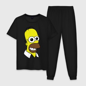 Мужская пижама хлопок с принтом Гомер с расширенными зрачками в Тюмени, 100% хлопок | брюки и футболка прямого кроя, без карманов, на брюках мягкая резинка на поясе и по низу штанин
 | гомер