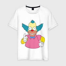 Мужская футболка хлопок с принтом Клоун красти в Тюмени, 100% хлопок | прямой крой, круглый вырез горловины, длина до линии бедер, слегка спущенное плечо. | Тематика изображения на принте: simpsons | клоун | мультики | мультфильмы | симпсоны