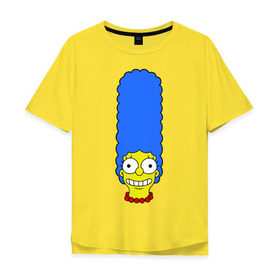 Мужская футболка хлопок Oversize с принтом Мардж лицо в Тюмени, 100% хлопок | свободный крой, круглый ворот, “спинка” длиннее передней части | Тематика изображения на принте: гомер
