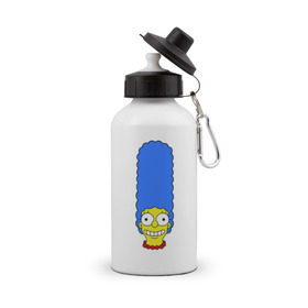 Бутылка спортивная с принтом Мардж лицо в Тюмени, металл | емкость — 500 мл, в комплекте две пластиковые крышки и карабин для крепления | Тематика изображения на принте: гомер