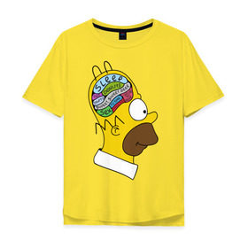 Мужская футболка хлопок Oversize с принтом Мозг Гомера в Тюмени, 100% хлопок | свободный крой, круглый ворот, “спинка” длиннее передней части | Тематика изображения на принте: гомер