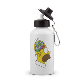 Бутылка спортивная с принтом Мозг Гомера в Тюмени, металл | емкость — 500 мл, в комплекте две пластиковые крышки и карабин для крепления | гомер