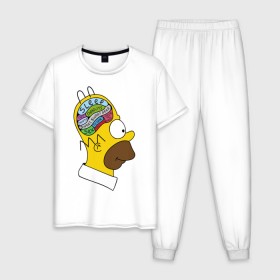 Мужская пижама хлопок с принтом Мозг Гомера в Тюмени, 100% хлопок | брюки и футболка прямого кроя, без карманов, на брюках мягкая резинка на поясе и по низу штанин
 | гомер