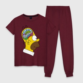Женская пижама хлопок с принтом Мозг Гомера в Тюмени, 100% хлопок | брюки и футболка прямого кроя, без карманов, на брюках мягкая резинка на поясе и по низу штанин | гомер